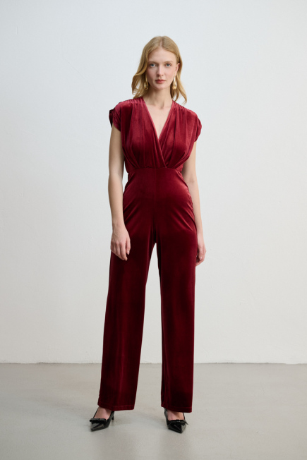 Anvelop Kesim Kadife Tulum - Bordo Bordo