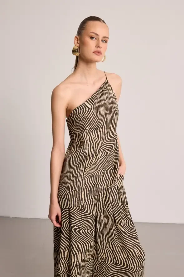 Asimetrik Kesim Zebra Desenli Bluz - Siyah - 2