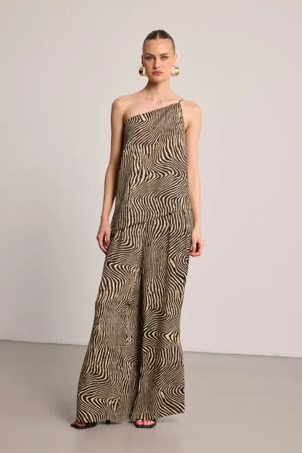Asimetrik Kesim Zebra Desenli Bluz - Siyah - 4