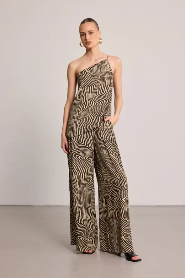 Asimetrik Kesim Zebra Desenli Bluz - Siyah - 7