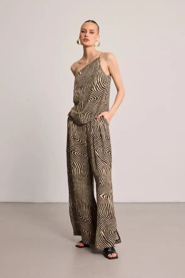Asimetrik Kesim Zebra Desenli Bluz - Siyah - 9