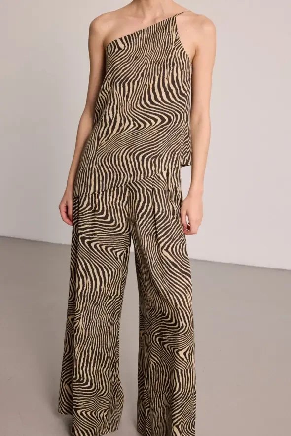 Asimetrik Kesim Zebra Desenli Bluz - Siyah - 11