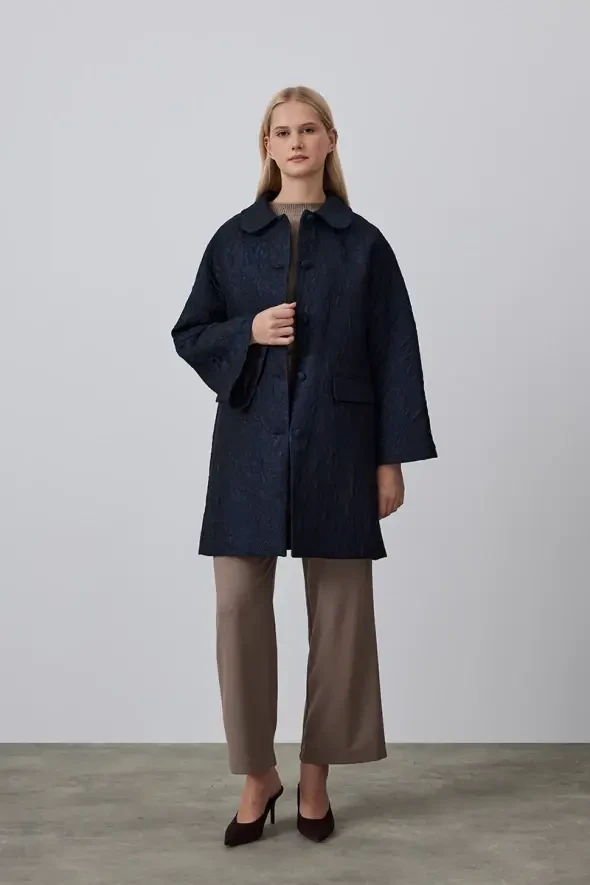 Bebe Yakalı Jakar Kaftan - Lacivert - 2