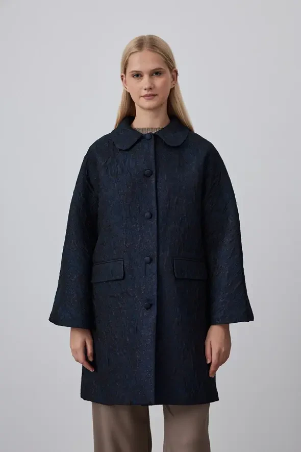 Bebe Yakalı Jakar Kaftan - Lacivert - 3