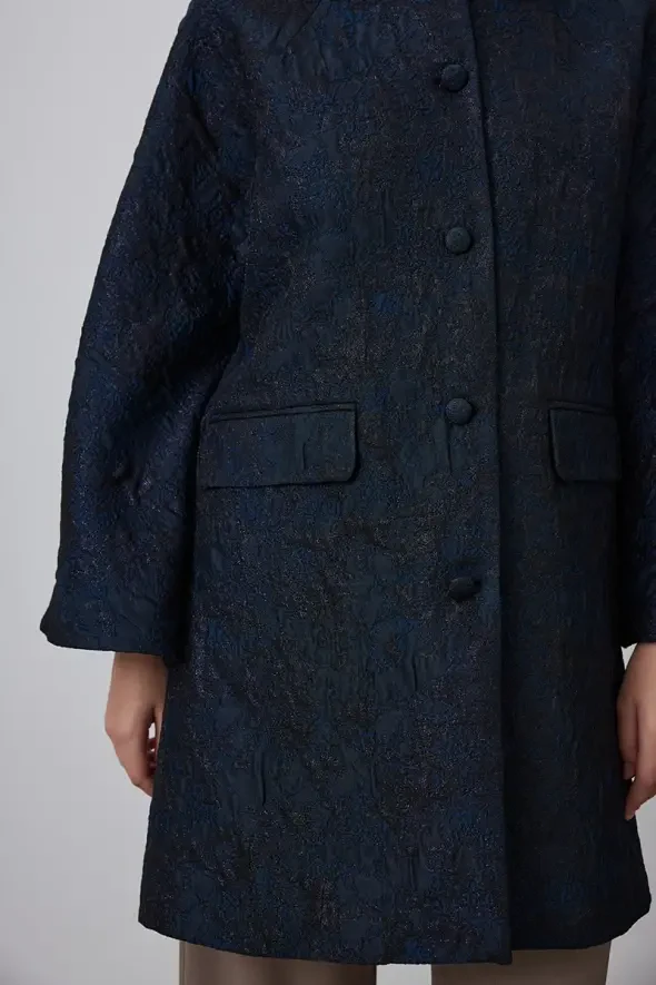 Bebe Yakalı Jakar Kaftan - Lacivert - 5