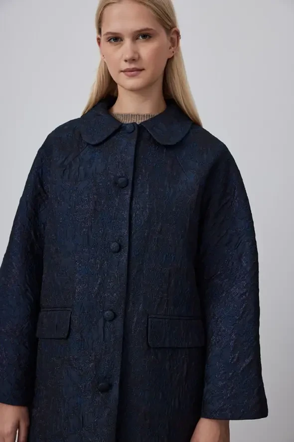 Bebe Yakalı Jakar Kaftan - Lacivert - 4