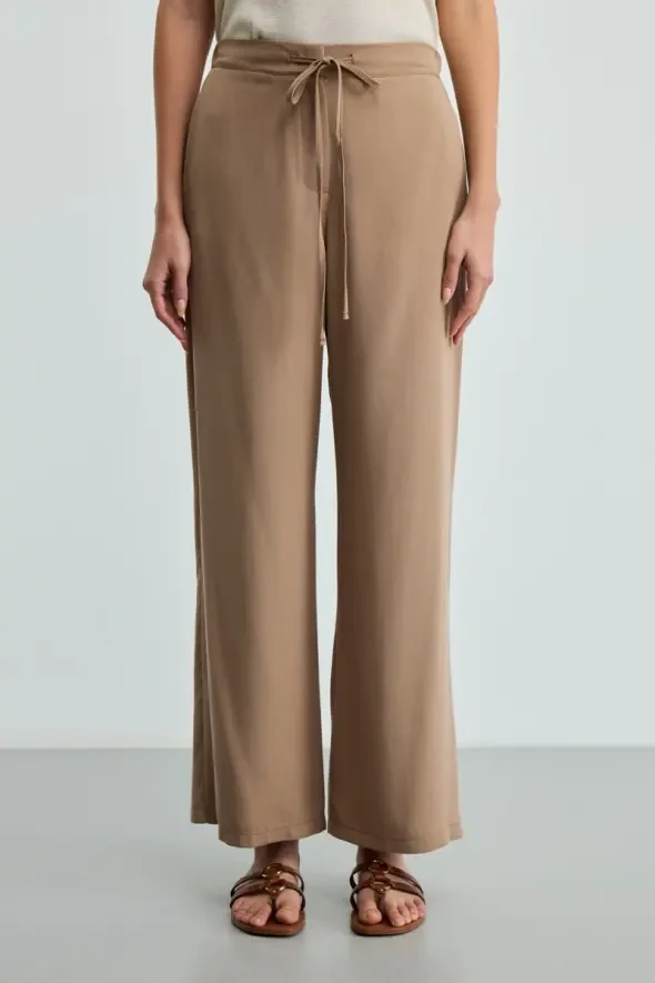 Beli İp Kemerli Tencel Pantolon - Vizon - 3