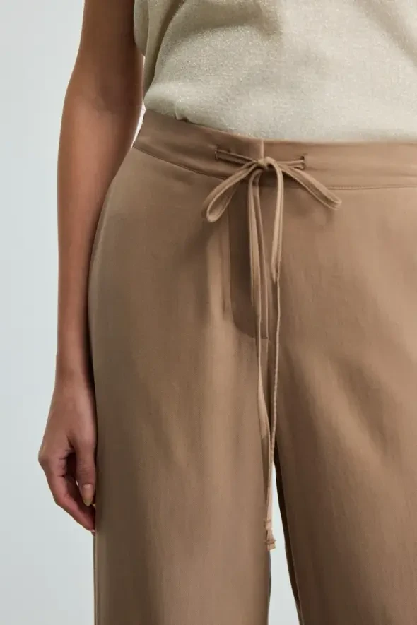 Beli İp Kemerli Tencel Pantolon - Vizon - 5