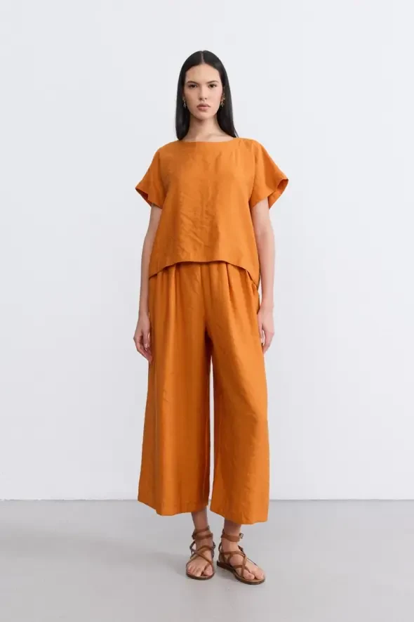 Bol Paça Lyocell Pantolon - Kiremit - 1