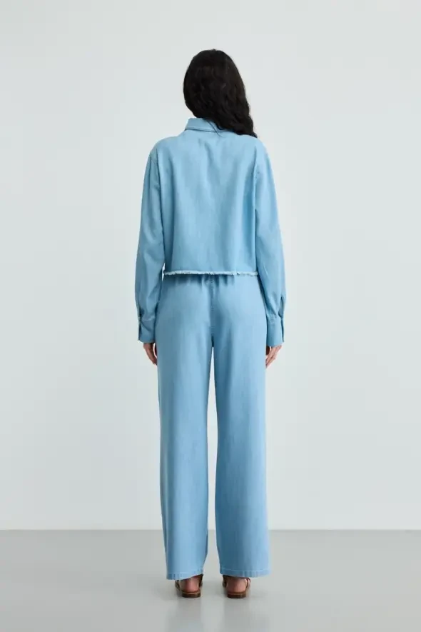 Cepli Tencel Denim Gömlek - Mavi - 4