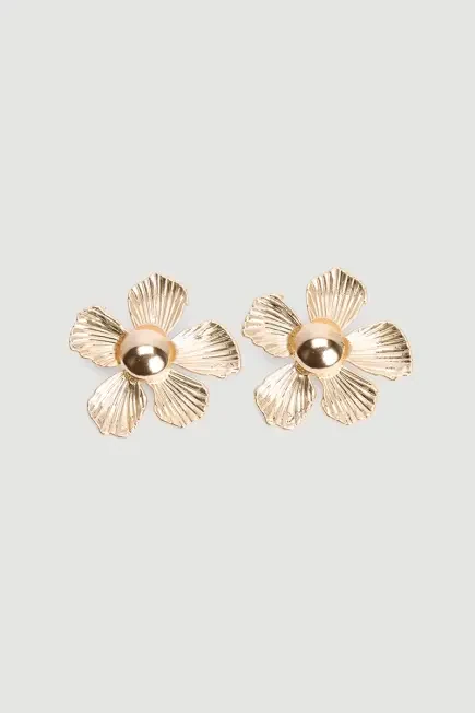 Çiçek Tasarım Küpe - Gold Gold