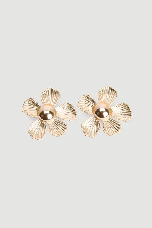 Çiçek Tasarım Küpe - Gold - 1