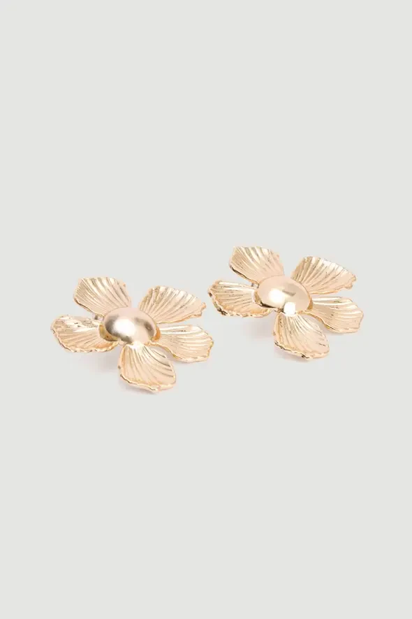 Çiçek Tasarım Küpe - Gold - 2