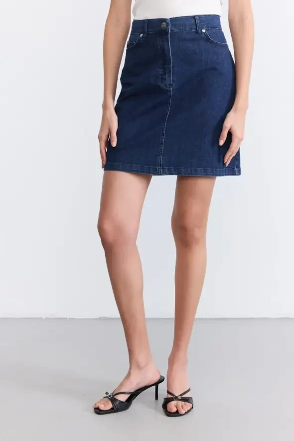 Denim Mini Etek - Mavi - 2
