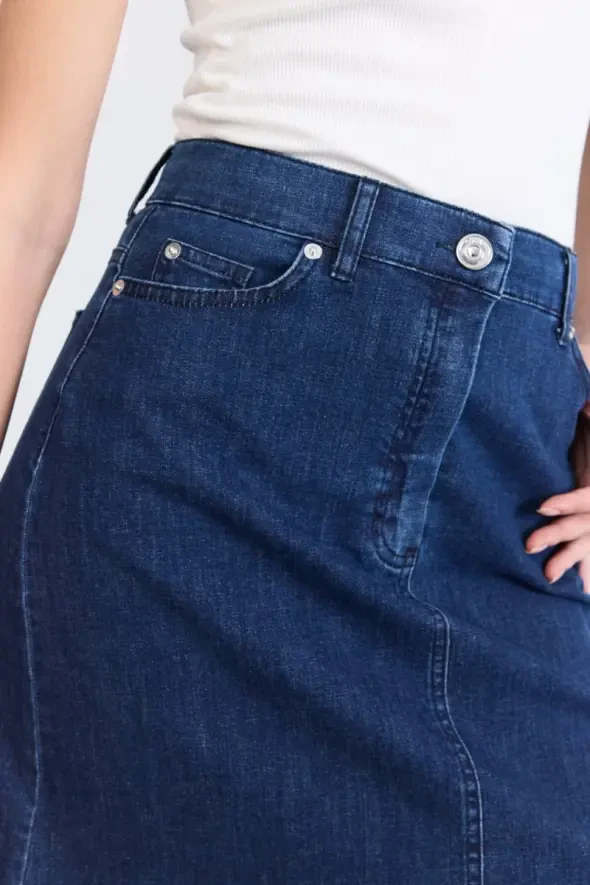 Denim Mini Etek - Mavi - 5