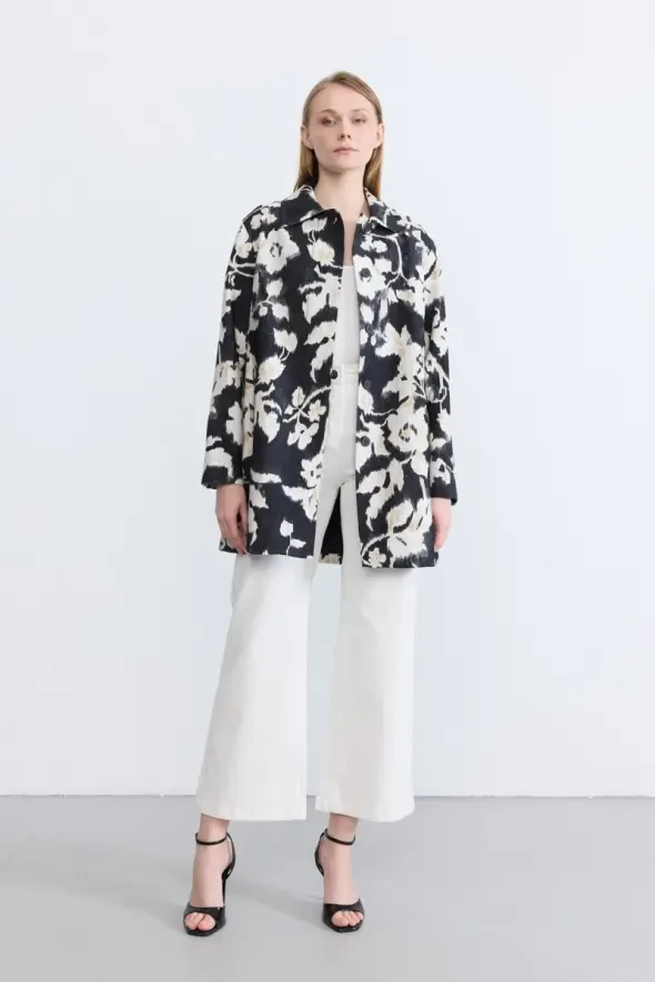 Desenli Takma Kollu Kaftan - Siyah - 2