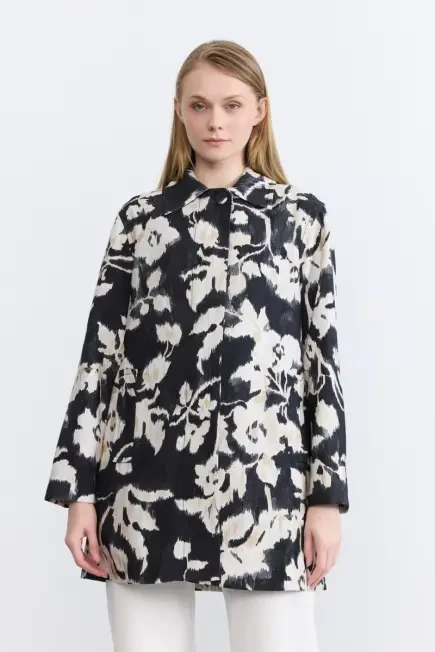 Desenli Takma Kollu Kaftan - Siyah Siyah