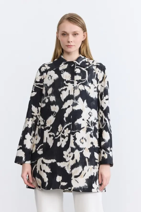Desenli Takma Kollu Kaftan - Siyah - 1