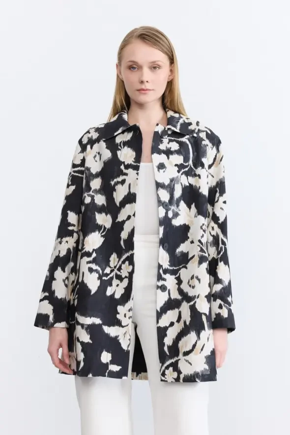 Desenli Takma Kollu Kaftan - Siyah - 3