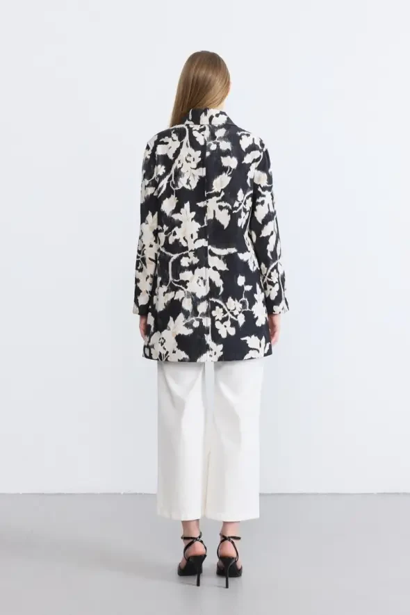 Desenli Takma Kollu Kaftan - Siyah - 6