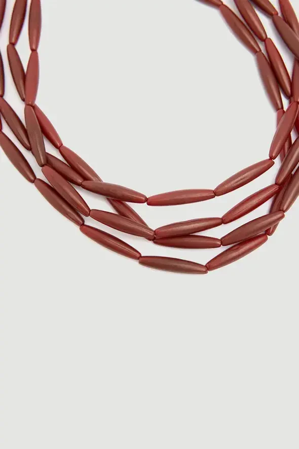 Dört Sıralı Boncuk Kolye - Bordo - 2