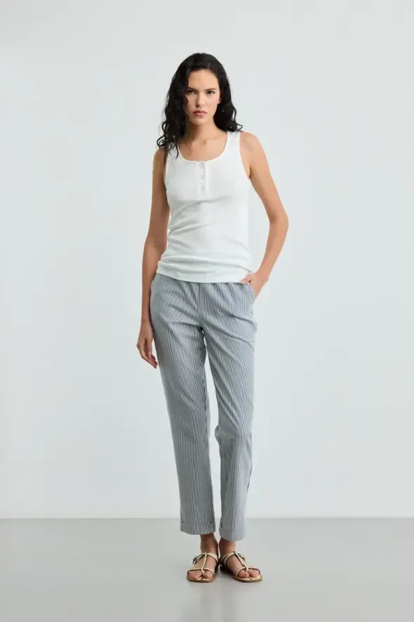 Buttoned Cotton Tank Top - Ecru - 2