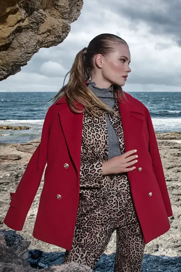 Canvas Jacket with Leopard Pattern - Brown - 4