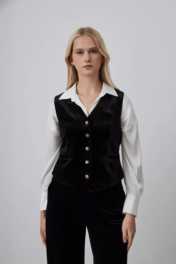 Classic Velvet Vest - Black - 2