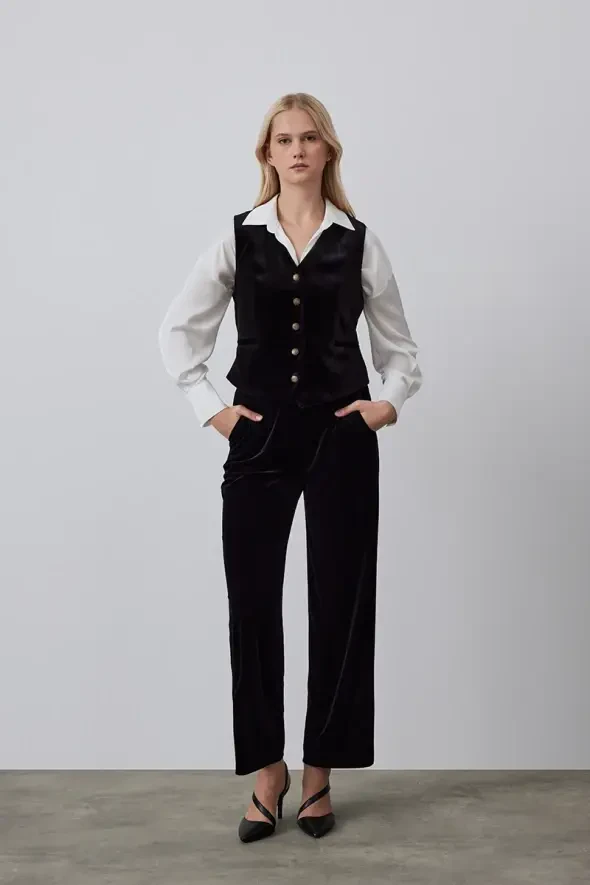 Classic Velvet Vest - Black - 1
