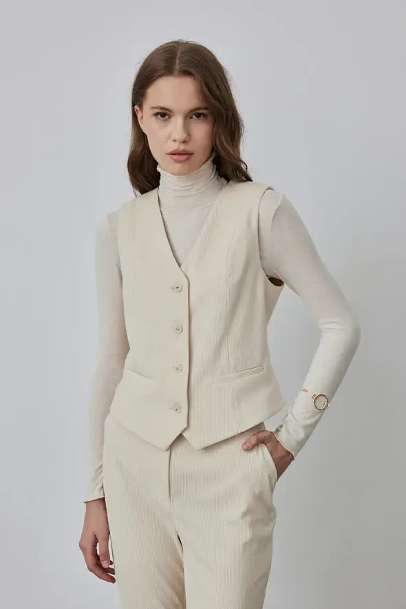 Corded Velvet Vest - Ecru - 1