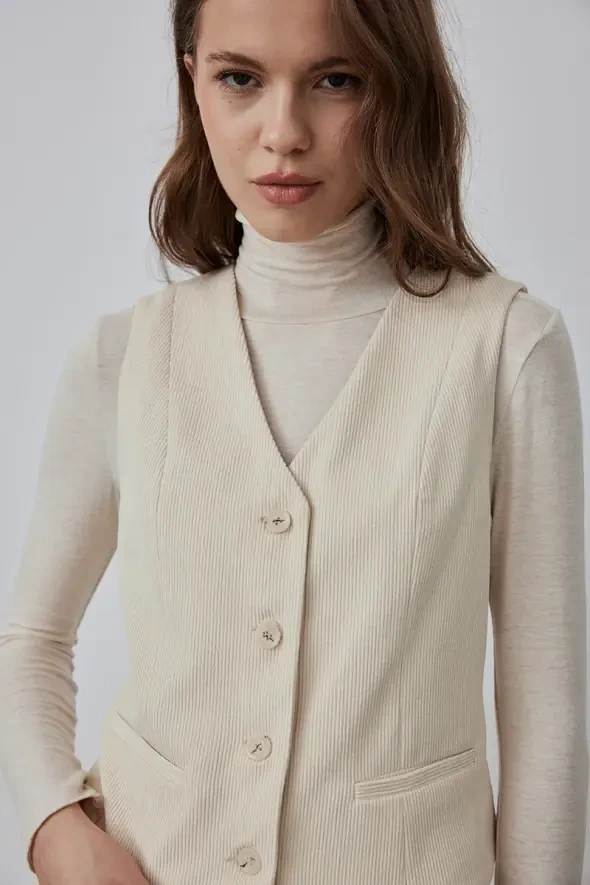 Corded Velvet Vest - Ecru - 5