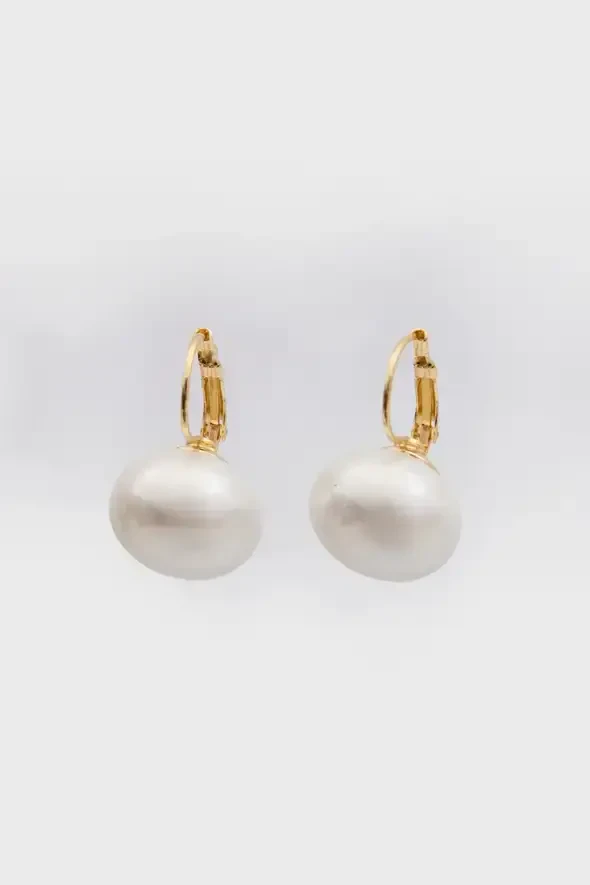 Dangle Pearl Brass Earrings - White - 1