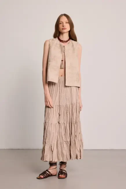 Drawstring Long Skirt - Beige Beige