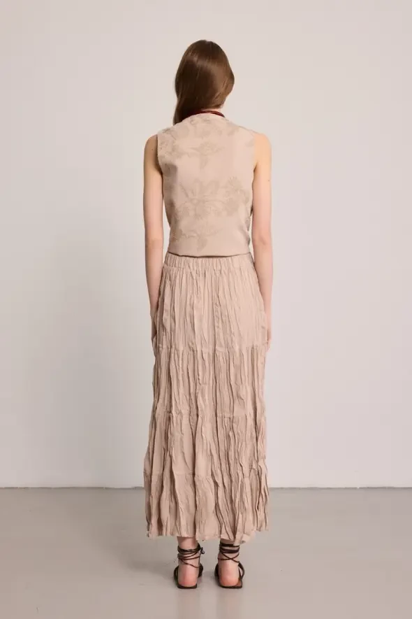 Drawstring Long Skirt - Beige - 5