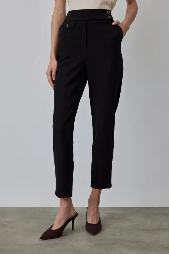 Fabric Sigaret Pants with Belt Pockets - Black - 2