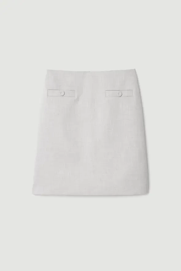 Flared Cut Buttoned Skirt - Grey - 6