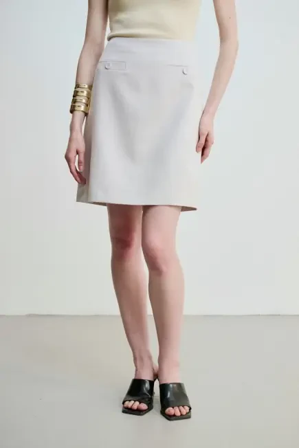Flared Cut Buttoned Skirt - Grey Gray