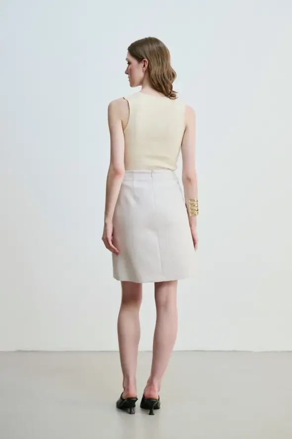 Flared Cut Buttoned Skirt - Grey - 5