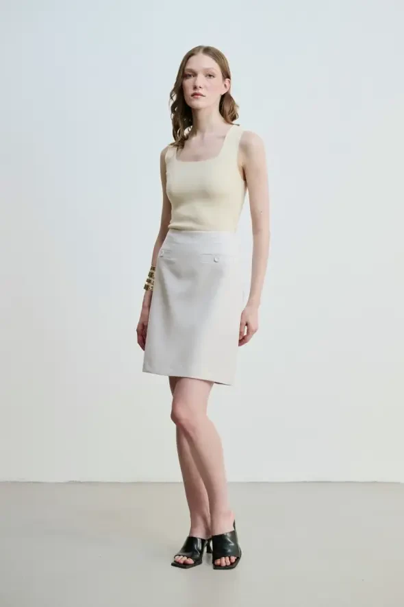 Flared Cut Buttoned Skirt - Grey - 4