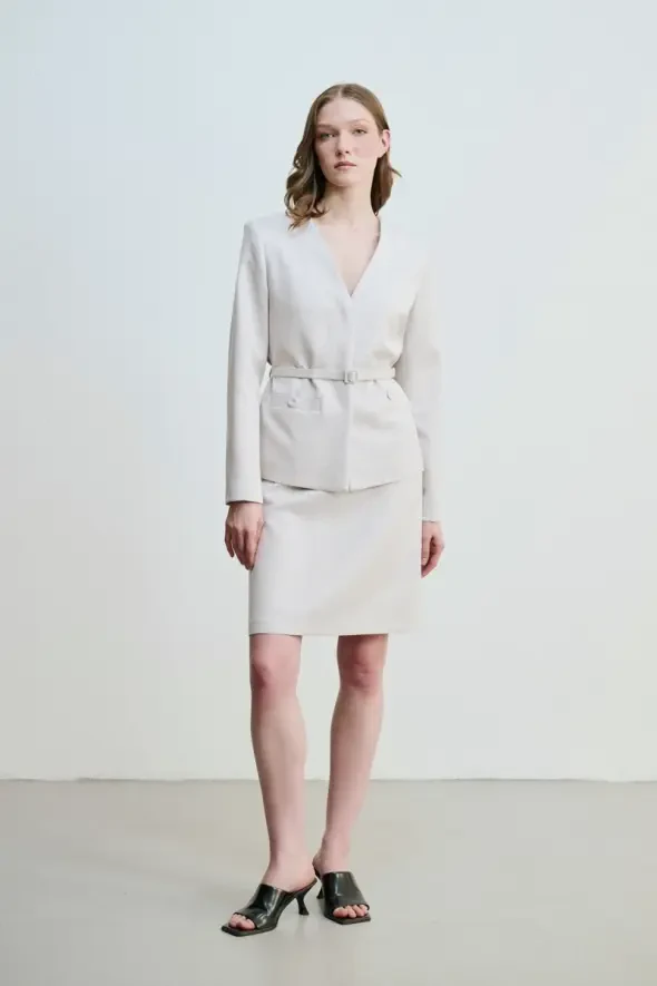 Flared Cut Buttoned Skirt - Grey - 2
