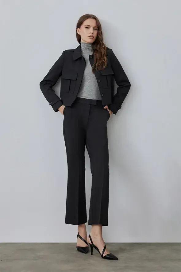 High Waist Pipe Leg Pants - Grey - 2