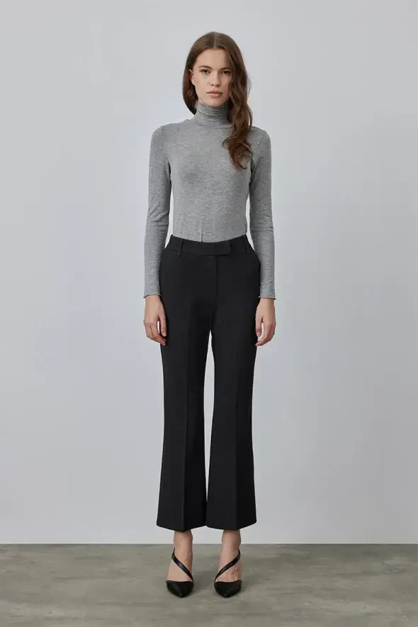 High Waist Pipe Leg Pants - Grey - 1