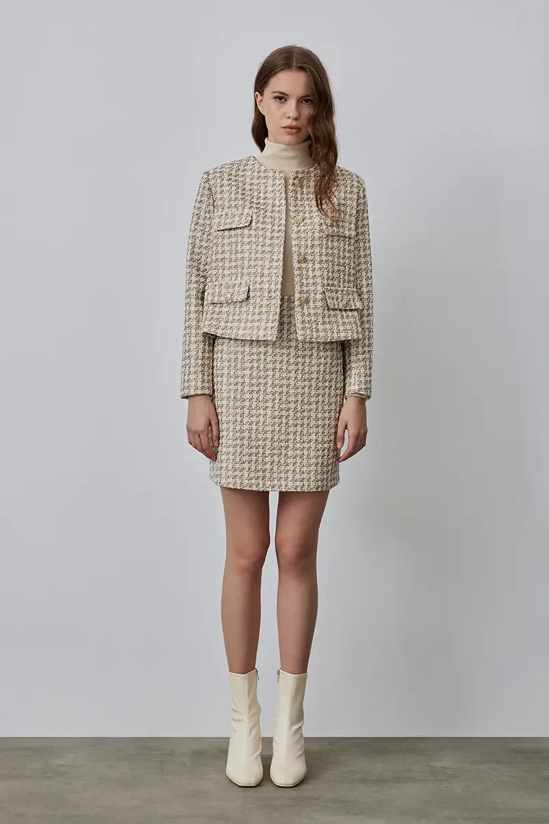 Houndstooth Patterned Tuvit Mini Skirt - Ecru | Skirt Houndstooth Patterned Tuvit Mini Skirt - Ecru | Skirt
