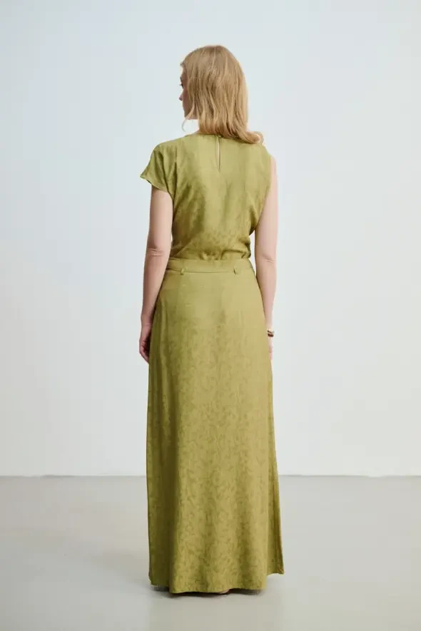 Jacquard Patterned Long A-Line Skirt - Khaki - 7