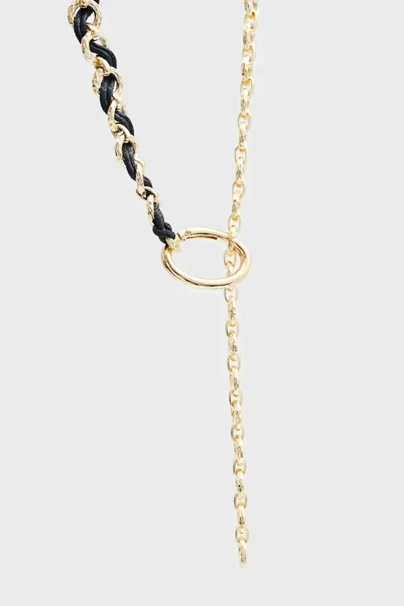 Leather Braided Chain Belt - Gold - 2