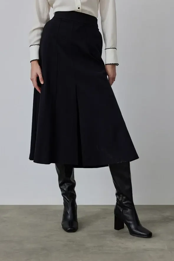 Long Canvas Skirt with Slits - Black - 3