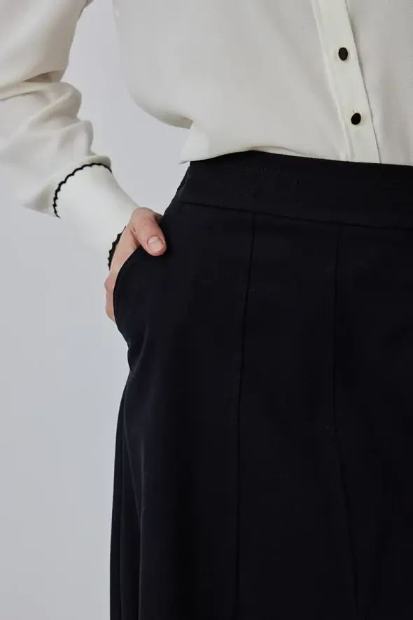 Long Canvas Skirt with Slits - Black - 8