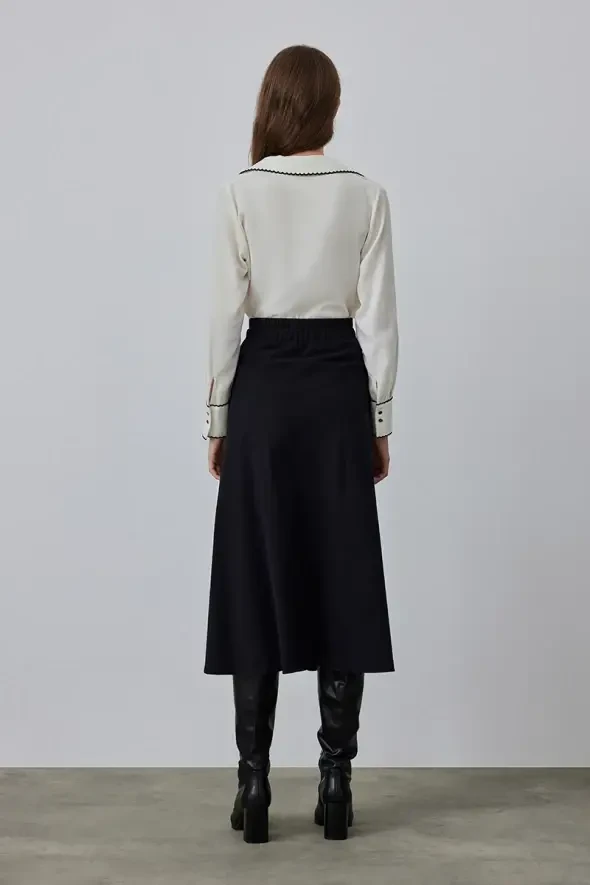 Long Canvas Skirt with Slits - Black - 9