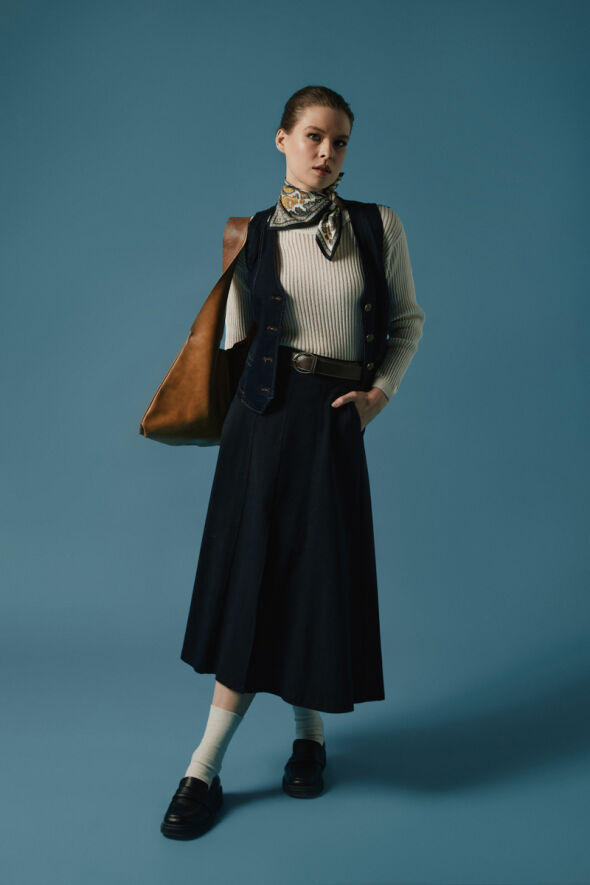 Long Canvas Skirt with Slits - Black - 1