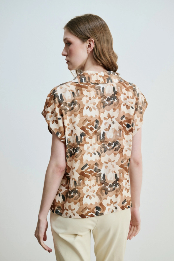 Low Sleeve Patterned Viscose Blouse - Brown - 4